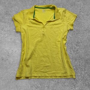 Vintage JCP Yellow Polo Shirt Green Collar Women Large Short Sleeve JC-00-049-A